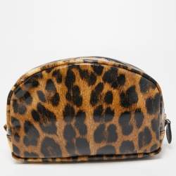 Pre Owned Roberto Cavalli Brown/Black Leopard Print Coated Canvas Cosmetic Pouch