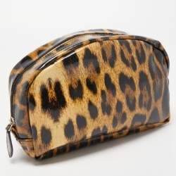 Pre Owned Roberto Cavalli Brown/Black Leopard Print Coated Canvas Cosmetic Pouch