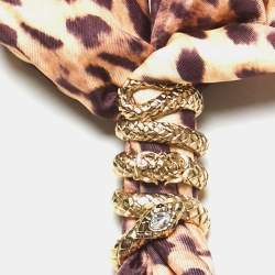 Pre Owned Class by Roberto Cavalli Brown Animal Print Silk Bandeau Scarf & Serpent Scarf Ring
