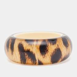 Roberto Cavalli Beige/Black Resin Leopard Print Wide Bangle Bracelet