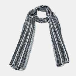 Pre Owned Roberto Cavalli Black Printed Silk Scarf