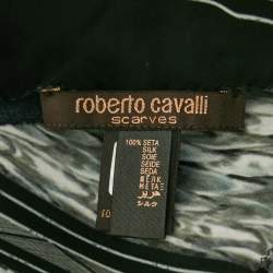 Pre Owned Roberto Cavalli Black Printed Silk Scarf