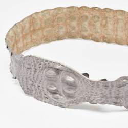 Pre Owned Roberto Cavalli Grey Crocodile Back Horn Waist Belt 90CM