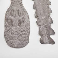 Pre Owned Roberto Cavalli Grey Crocodile Back Horn Waist Belt 90CM