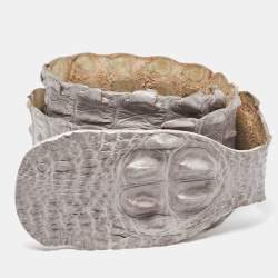 Pre Owned Roberto Cavalli Grey Crocodile Back Horn Waist Belt 90CM