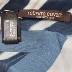 Pre Owned Roberto Cavalli Beige/Blue Animal Print Silk Chiffon Scarf
