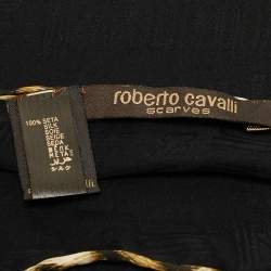 Pre Owned Roberto Cavalli Black Logo Patterned Silk Scarf