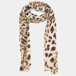 Pre Owned Roberto Cavalli Beige Animal Print Silk Stole