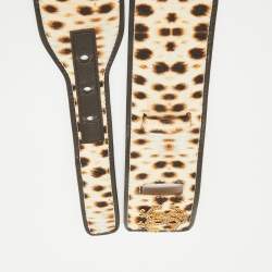 Pre Owned Roberto Cavalli Beige Leaopard Print Canvas RC Logo Waist Belt 95CM