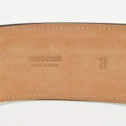 Pre Owned Roberto Cavalli Beige Leaopard Print Canvas RC Logo Waist Belt 95CM