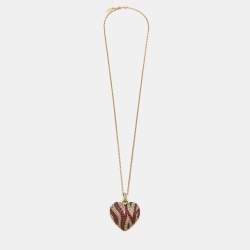 Pre Owned Robero Cavalli Heart Crystals Gold Tone Necklace