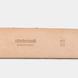 Pre Owned Roberto Cavalli Beige Leopard Print Calfhair RC Logo Belt 80CM