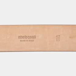 Pre Owned Roberto Cavalli Gold Nubuck Leather Crystals Embellished Snake Buckle Belt 85CM