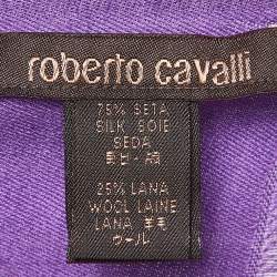 Pre Owned Roberto Cavalli Purple Leopard skin Patterned Wool and Silk Scarf