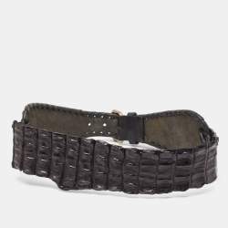 Roberto Cavalli Black Crocodile Wide Buckle Belt 80CM