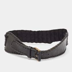 Roberto Cavalli Black Crocodile Wide Buckle Belt 80CM