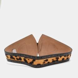 Pre Owned Roberto Cavalli Brown/Black Leopard Calfhair and Croc Embossed Leather Wide Buckle Belt 75CM