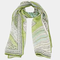 Pre Owned Roberto Cavalli Green Snake Print Silk Stole 