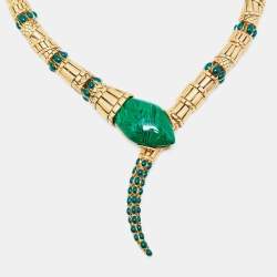 Pre Owned Roberto Cavalli Snake Composite Enamel Gold Tone Necklace