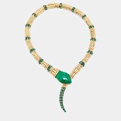 Pre Owned Roberto Cavalli Snake Composite Enamel Gold Tone Necklace