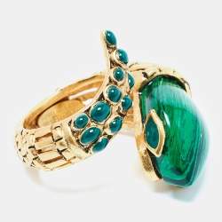 Roberto Cavalli Snake Composite Enamel Gold Tone Ring Size 54