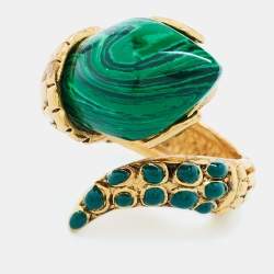 Roberto Cavalli Snake Composite Enamel Gold Tone Ring Size 54
