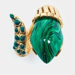 Roberto Cavalli Snake Composite Enamel Gold Tone Ring Size 54