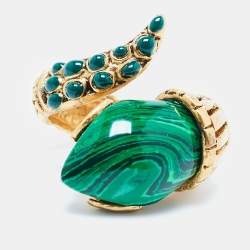 Roberto Cavalli Snake Composite Enamel Gold Tone Ring Size 54