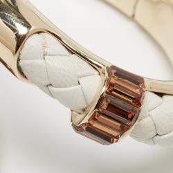 Pre Owned Roberto Cavalli Snake Resin Crystals Leather Gold Tone Bracelet 