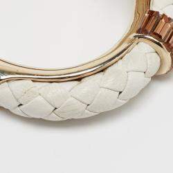 Pre Owned Roberto Cavalli Snake Resin Crystals Leather Gold Tone Bracelet 