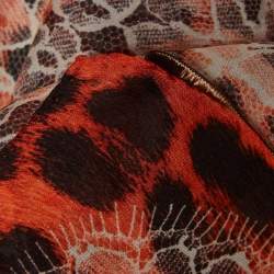 Pre Owned Roberto Cavalli Orange Animal and Floral Lace Print Silk Scarf
