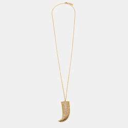 Pre Owned Roberto Cavalli Gold Tone Horn Pendant Long Necklace