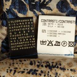 Pre Owned Roberto Cavalli Blue/Brown Printed Velvet Trim Silk Blouse M