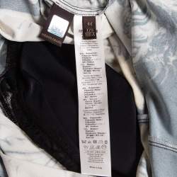 Pre Owned Roberto Cavalli Jersey Multicolor Print Lace Detailed Top M