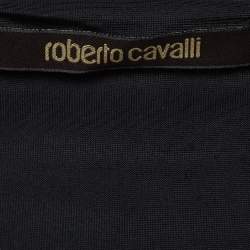 Pre Owned Roberto Cavalli Jersey Multicolor Print Lace Detailed Top M