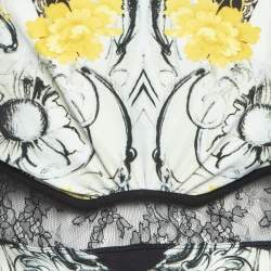 Pre Owned Roberto Cavalli Jersey Multicolor Print Lace Detailed Top M