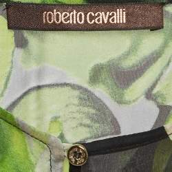 Pre Owned Roberto Cavalli Green Floral Print Silk Sheer Maxi Dress M