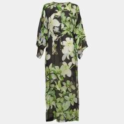 Pre Owned Roberto Cavalli Green Floral Print Silk Sheer Maxi Dress M