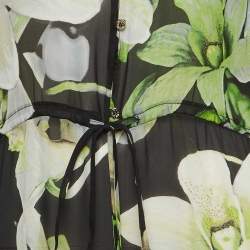 Pre Owned Roberto Cavalli Green Floral Print Silk Sheer Maxi Dress M