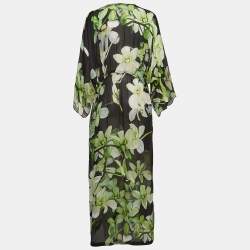Pre Owned Roberto Cavalli Green Floral Print Silk Sheer Maxi Dress M