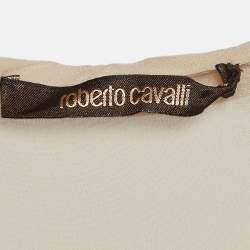 Pre Owned Roberto Cavalli Beige Silk Fringed Shirt L
