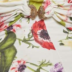 Pre Owned Roberto Cavalli Cream Floral Printed Jersey Embellished Top M