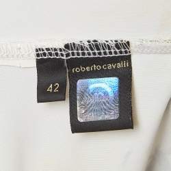 Pre Owned Roberto Cavalli Cream Floral Printed Jersey Embellished Top M