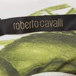 Pre Owned Roberto Cavalli Cream Floral Printed Jersey Embellished Top M