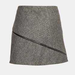 Pre Owned Roberto Cavalli Grey Wool Zip Detail Mini Skirt S