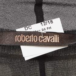 Pre Owned Roberto Cavalli Green/Black Printed Knit and Silk Tassels Cardigan 