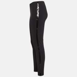 Roberto Cavalli Black Sequin Jersey Leggings M