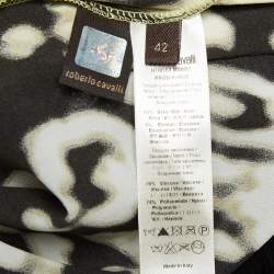 Pre Owned Roberto Cavalli Yellow Printed Silk One Shoulder Top M