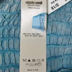 Pre Owned Roberto Cavalli Blue Snake Print Silk Lace-Up Neck Kaftan Top M