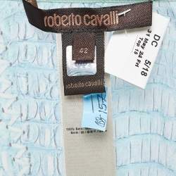 Pre Owned Roberto Cavalli Blue Snake Print Silk Lace-Up Neck Kaftan Top M